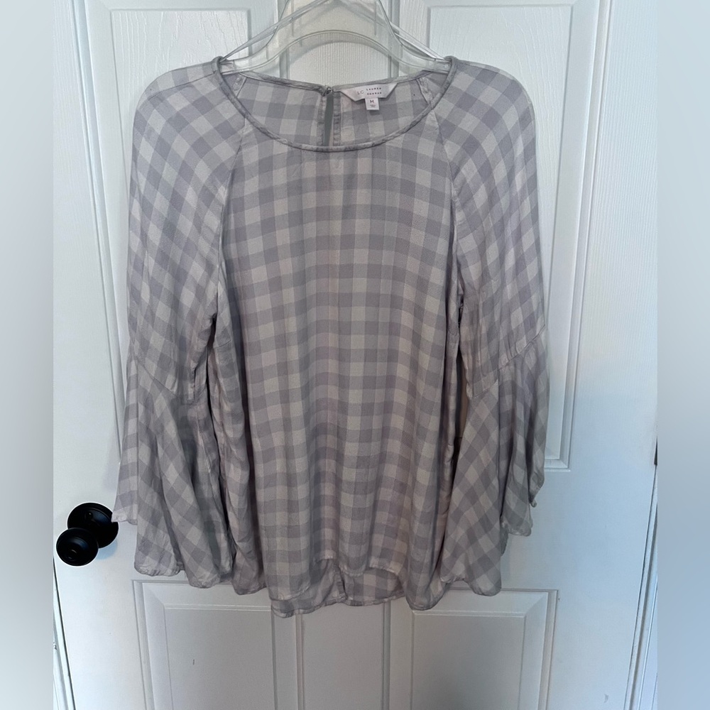 LC Lauren Conrad Light Gray Plaid Blouse